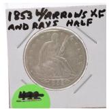 1853 Liberty Seated half, XF, with arrows and rays