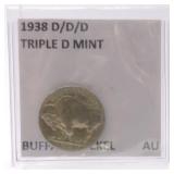 1938-D/D/D Triple D Buffalo nickel, AU