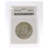 1942 Walking Liberty half ANACS MS61