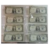 Lot of 8 $1 silver certificates, 3 - 1935,