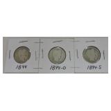 1894, 1894-O, 1894-S Barber quarters