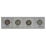 1893-O, 3 - 1893-P, 1893-S Barber quarters
