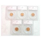 Lot of 5 - 1955-S Lincoln cents, SEGS MS65Red