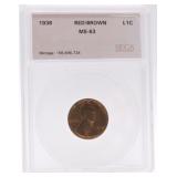1938 Lincoln cent SEGS MS63RB