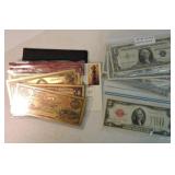 Lot of 5 - $1 silver certificates, 1928 $2 red