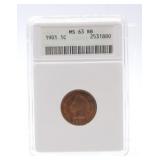 1901 Indian cent ANACS MS63RB