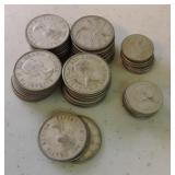 Lot of 43 silver Canada quarters and 20 silver