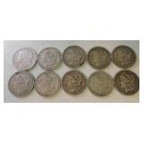 Lot of 10 Morgan dollars