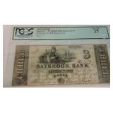 Obsolete bank note 1858 $3, Saybrook Bank,