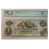 Obsolete bank note, 1852 $3 Columbus Bank