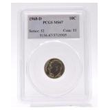 1968-D Roosevelt dime PCGS MS67