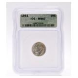 1961 Roosevelt dime IGC MS67
