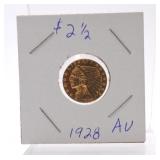 1928 $2 1/2 gold Indian, AU