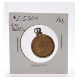 1914 $2 1/2 gold Indian, AU in bezel