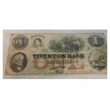 Obsolete bank note 1857 $1 Tiverton Bank,
