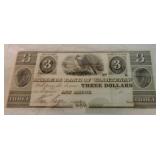 Obsolete bank note$3, 1839, Ann Arbor MI