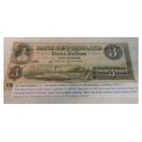 Obsolete bank note 1850's $3 Obsolete