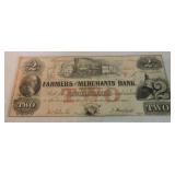 Obsolete bank note 1854 $2 Farmers &