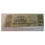 Obsolete bank note $3 1862 Chicopee Bank,