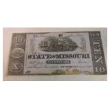 $10 Obsolete bank note State of Missouri,