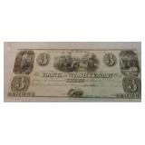 Obsolete bank note $3, 1835, Ann Arbor MI