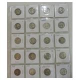 Page of 20 silver Washington quarters