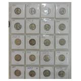Page of 20 silver Washington quarters