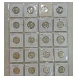 Page of 20 silver Washington quarters