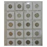 Page of 20 silver Washington quarters