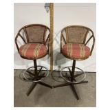 Pair Mid Century Modern Wicker Bar Stools