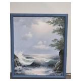 Water Crashing Against Rocks, 26.5" X 22", by S.