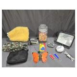 2 Bags, Jar of Matches, Radio, Outdoor Light,