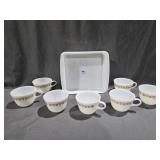 Pyrex 8" Square Pan White w/Gold Strip, #222, 7