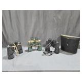 Tasco, Bushnell, Camouflage Binoculars and a Case