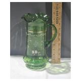 Painted Green Glass Pitcher