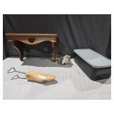 Shoe stretcher, wooden shelf & more