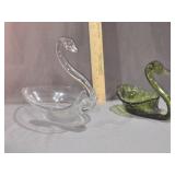 Clear and Green Hand Blown Swans, used for Candy