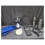 Small. Tarp, Flash Light, Thermos