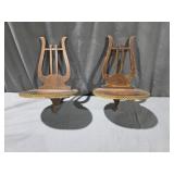 Pair of Lyre Back Wooden Wall Shelf Brass Gallery