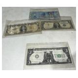 $5 & $1 Bill & Canadian $5 and Fake $3 Bill