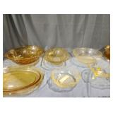 Vintage yellow depression cut glass mixed lot