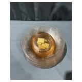 (7) pink Depression Plates & Amber Glass Plates