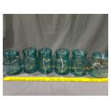 Antique blue glass top wire shut fall mason jars