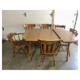 Dining table & 6 chairs,& 2 leafs 1 capitan chair