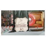 Wood great outdoor hanging sign car print milk