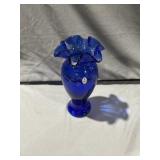 Fenton Cobalt Blue Ruffled Top Flower Vase