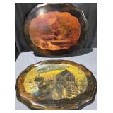 Pair of Wood Shellac Rustic Cabin Waterfalls Wall