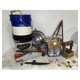Huge lot Buckets , Xmas lights, buttons & more