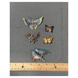 Vintage Butterfly, Birds, Flowers Brooches