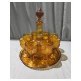 Tiara Amber Glass Decanter Wine Set (10) Glasses
